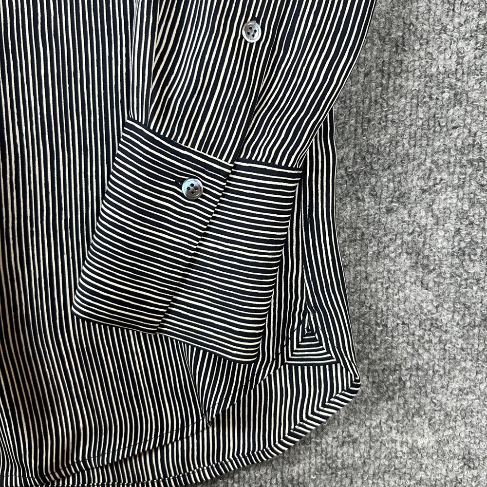 Theory Womens 100% Silk Pinstripe Long Button Down Shirt Black White Size M - Picture 5 of 10